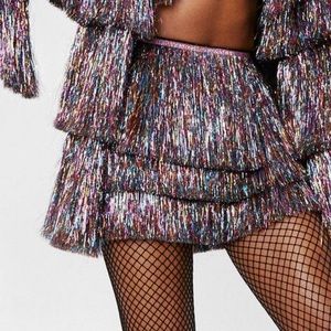 Nasty Gal Multicolored High Waisted Tinsel Fringe Shorts NWT